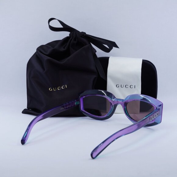 Gucci GG1719S 003 Geometric Sunglasses - Shiny Transparent Violet - Picture 4 of 9